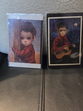 Vintage Big-Eyed Boy Art Postcards - Red & Black
